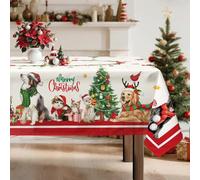 Arquiel Christmas Cats Dogs Tablecloth Waterproof, Red Table Cloth Rectangle, Washable Table Cover for Christmas Party Home Kitchen Decoration (55×70 Inch)