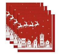 Arquiel Christmas Deer Napkins, 45 cm x 45 cm Santa Dinner Cloth Napkins Set of 4, Washable Cotton Soft Absorbent Square Napkins for Dining Kitchen Party Wedding Decoration