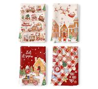 Arquiel Christmas Gingerbread Tea Towels, Santa Deer Cotton Kitchen Towel 48 × 70 cm, Quick Drying Dish Cloth for Party Anniversary Holiday Decoration Housewarming