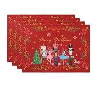 Arquiel Christmas Nutcracker Double-Layer Placemats, 33 cm x 48 cm, Set of 4 Washable Heat-Resistant Non-Slip Cloth Table Mats for Christmas Seasonal Holiday Decor (Red)