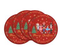Arquiel Christmas Nutcracker Round Double-Layer Placemats, 36 cm, Set of 4 Washable Heat-Resistant Non-Slip Cloth Table Mats for Christmas Seasonal Holiday Decor (Red)