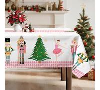 Arquiel Christmas Nutcracker Tree Tablecloth Waterproof,Pink Table Cloth Rectangle Stain Resistant, Washable Table Cover for Home Kitchen Dining Party Decoration (264 x 152 cm)