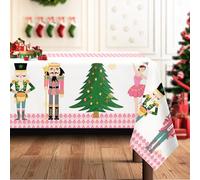 Arquiel Christmas Nutcracker Tree Tablecloth Waterproof,Pink Table Cloth Rectangle Stain Resistant, Washable Table Cover for Home Kitchen Dining Party Decoration (264 x 152 cm)