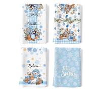 Arquiel Christmas Snowman Tea Towels, Blue Winter Gnomes Cotton Kitchen Towel 48 × 70 cm, Quick Drying Dish Cloth for Party Anniversary Holiday Decoration Housewarming