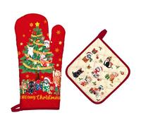 Arquiel Christmas Tree Cat Oven Mitts and Pot Holders -100% Cotton, Heat Resistant Extra Long Oven Gloves & Hot Pads for Cooking BBQ Grilling Baking Gift, Set of 2