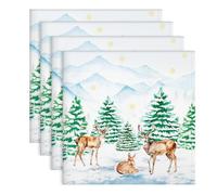 Arquiel Christmas Winter Pine Tree Cloth Napkins, 45 cm x 45 cm Woodland Deer Dinner Decorative Napkins Set of 4, Washable Cotton Absorbent Square Napkins for Dining Kitchen Party Wedding Decoration