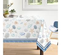 Arquiel Coastal Seashell Tablecloth Waterproof, Summer Nautical Ocean Starfish Rectangle Table Cloth, Washable Table Cover for Kitchen Dining Party Decor (60×120 Inch)