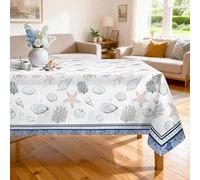 Arquiel Coastal Seashell Tablecloth Waterproof, Summer Nautical Ocean Starfish Rectangle Table Cloth, Washable Table Cover For Kitchen Dining Party Decor(152×213cm)
