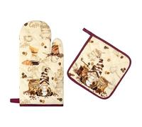 Arquiel Coffee Gnome Oven Mitts and Pot Holders -100% Cotton, Heat Resistant Extra Long Oven Gloves & Hot Pads for Cooking BBQ Grilling Baking Gift, Set of 2