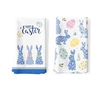 Arquiel Easter Bunny Egg Tea Towels 2Pcs 48 × 70 cm, 100% Cotton Soft Kitchen Towel Hand Towels Multiple Uses Quick Dry Dish Cloth for Kitchen, Anniversary,Wedding, Decoration
