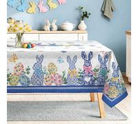 Arquiel Easter Bunny Table Cloth Rectangle Machine Washable Easter Eggs Tablecloth, 152 * 213 cm, Polyester Rabbit Table Cover for Kitchen Dinner Party Outdoor Decor