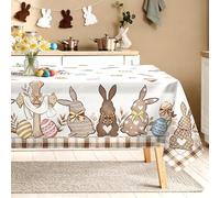 Arquiel Easter Bunny Table Cloth Rectangle Machine Washable Rabbit Farmhouse Tablecloth, 152 * 264 cm, Polyester Easter Eggs Beige Table Cover for Kitchen Dinner Party Outdoor Decor