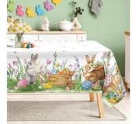 Arquiel Easter Bunny Table Cloth Rectangle Machine Washable Rabbit Spring Tablecloth, 140 * 180 cm, Polyester Easter Eggs Christian Table Cover for Kitchen Dinner Party Outdoor Decor