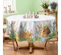 Arquiel Easter Bunny Table Cloth Round Machine Washable Rabbit Spring Tablecloth, 180 * 180 cm, Polyester Easter Eggs Christian Table Cover for Kitchen Dinner Party Outdoor Decor