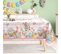 Arquiel Easter Bunny Tablecloth Waterproof, Spring Egg Floral Table Cloth Rectangle Stain Resistant, Washable Table Cover for Home Kitchen Dining Party Decoration (152x304cm)