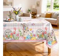 Arquiel Easter Bunny Tablecloth Waterproof, Spring Egg Floral Table Cloth Rectangle Stain Resistant, Washable Table Cover for Home Kitchen Dining Party Decoration (152x264cm)