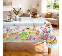 Arquiel Easter Bunny Tablecloth Waterproof, Spring Floral Butterfly Table Cloth Rectangle Stain Resistant, Washable Table Cover for Home Kitchen Dining Party Decoration (140x180cm)