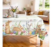 Arquiel Easter Bunny Tablecloth Waterproof, Spring Floral Table Cloth Rectangle Stain Resistant, Washable Table Cover for Home Kitchen Dining Party Decoration (140x180cm)