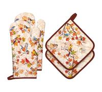 Arquiel Fall Bird Oven Mitts and Pot Holders -100% Cotton, Heat Resistant Extra Long Oven Gloves & Hot Pads for Cooking BBQ Grilling Baking Gift, Set of 4