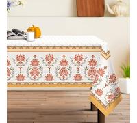 Arquiel Fall Boho Floral Tablecloth Waterproof, Orange Vintage Table Cloth Rectangle Stain Resistant, Washable Table Cover for Thanksgiving Kitchen Dining Party Decoration (152 * 213cm)