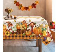 Arquiel Fall Gnome Leaves Tablecloth Waterproof, Harvest Autumn Pumpkin Table Cloth Rectangle, Washable Table Cover for Party Decor Kitchen Decoration (140x180cm)