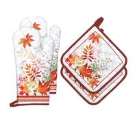 Arquiel Fall Mapel Leaf Oven Mitts and Pot Holders Sets 4Pcs, 100% Cotton Heat Resistant, Extra Long Oven Gloves Potholder for Kitchen Cooking Baking Decoration