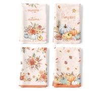 Arquiel Fall Pumpkin Flowers Tea Towels, Cotton Kitchen Towel 48 × 70 cm, Quick Drying Dish Cloth for Thanksgiving Party Anniversary Holiday Decoration Housewarming Gifts