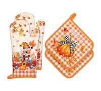 Arquiel Fall Pumpkin Gnome Oven Mitts and Pot Holders -100% Cotton, Heat Resistant Extra Long Oven Gloves & Hot Pads for Cooking BBQ Grilling Baking Gift, Set of 4