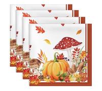Arquiel Fall Pumpkin Mushroom Napkins, 45 cm x 45 cm Dinner Cloth Napkins Set of 4, Washable Cotton Soft Absorbent Square Table Top Decoration for Thanksgiving Dining Kitchen Party Wedding