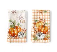 Arquiel Fall Pumpkin Rustic Tea Towels, Cotton Kitchen Towel 48 × 70 cm, Quick Drying Dish Cloth for Thanksgiving Party Anniversary Holiday Decoration Housewarming Gifts