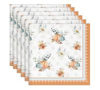Arquiel Fall Pumpkins Print Cloth Napkins 100% Cotton, 18" X 18" Dinner Napkins Cloth Set, Washable Napkins for Home, Kitchen, Dinner, Party, Wedding, Cocktail, Set of 6