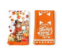 Arquiel Fall Thanksgiving Cat Pumpkin Tea Towels, Cotton Kitchen Towel 48 × 70 cm, Quick Drying Dish Cloth for Party Anniversary Holiday Decoration Housewarming Gifts
