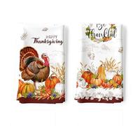 Arquiel Fall Thanksgiving Turkey Pumpkin Tea Towels, Cotton Kitchen Towel 48 × 70 cm, Quick Drying Dish Cloth for Party Anniversary Holiday Decoration Housewarming Gifts