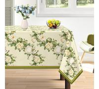 Arquiel Floral Printed Tablecloth, White Flower Table Cloth Waterproof for Rectangle Tables, Wrinkle Resistant Decorative Table Cover for Kitchen Dining Parties Picnic, 152x213cm