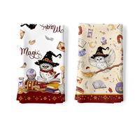Arquiel Funny Christmas Tea Towels, Owls Cotton Cat Kitchen Towel 48 × 70 cm, Quick Drying Dish Cloth for Party Anniversary Holiday Decoration Housewarming Gifts
