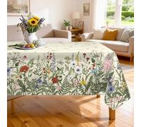 Arquiel Grass Floral Table Cloth Rectangle Machine Washable Tablecloth, 140 * 180 cm, Polyester Green Spring Table Cover for Kitchen Dinner Party Outdoor Decor