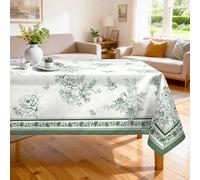 Arquiel Green Chinoiserie Table Cloth Rectangle Machine Washable Tablecloth, 140 * 180 cm, Polyester Birds Flowers Spring Table Cover for Kitchen Dinner Party Outdoor Decor