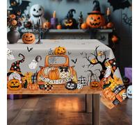 Arquiel Halloween Gnome Ghost Tablecloth Waterproof, Truck Pumpkin Bat Grey Table Cloth Rectangle, Washable Table Cover for Halloween Party Home Kitchen Decoration (152x264cm)