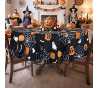 Arquiel Halloween Pumpkins Tablecloth Waterproof, Boo Bats Black Table Cloth Rectangle Stain Resistant, Washable Table Cover for Home Kitchen Dining Party Decoration (180cm, Round)