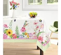 Arquiel Hummingbird Wildflowers Tablecloth Waterproof, Spring Summer Flower Table Cloth Rectangle Stain Resistant, Washable Table Cover for Party Picnic Wedding Outdoor Dining Decor (140x180cm)