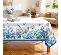 Arquiel Hydrangea Floral Tablecloth Waterproof, Blue Flower Butterfly Table Cloth Rectangle Stain Resistant, Washable Table Cover for Home Kitchen Dining Party Decoration (152x264cm)