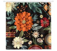 Arquiel Large Boho Flower Shower Curtain Sets, Waterproof Polyester Fabric Shower Curtains with 12 Hooks for Bathroom Home Decoration, 182 x 182 cm (72 × 72 Inch) Washable Bath Accessories Decor