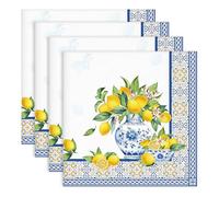 Arquiel Lemon Napkins, 45 cm x 45 cm Yellow Blue Dinner Cloth Napkins Set of 4, Washable Cotton Soft Absorbent Square Napkins for Dining Kitchen Party Wedding Decoration