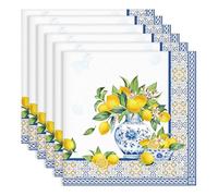 Arquiel Lemon Napkins, 45 cm x 45 cm Yellow Blue Dinner Cloth Napkins Set of 6, Washable Cotton Soft Absorbent Square Napkins for Dining Kitchen Party Wedding Decoration