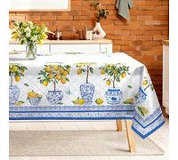 Arquiel Lemon Tree Table Cloth Rectangle Machine Washable Spring Lemons Tablecloth, 140 * 180 cm, Polyester Blue Vase Table Cover for Kitchen Dinner Party Outdoor Decor