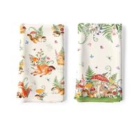 Arquiel Mushroom Deer Tea Towels 100% Cotton Quick Dry Retro Rabbit Kitchen Towels, 48 x 70 cm Absorbent Dish Cloth for Kitchen Home Decor, Housewarming, Birthday Gifts for Women, Set of 2
