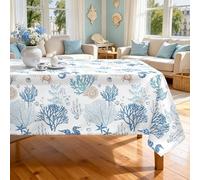 Arquiel Nautical Coastal Polyester Table Cloth Washable Summer Sea Coral Tablecloth Rectangle, 152 x 213 cm, Decorative Table Cover for Family Dinners, Everyday Use and Parties, Patio Dining