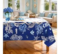 Arquiel Nautical Coastal Polyester Table Cloth Washable Under the Sea Tablecloth Rectangle, 152 x 213 cm, Decorative Table Cover for Family Dinners, Everyday Use and Parties, Patio Dining