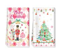 Arquiel Nutcracker Christmas Tree Microfiber Kitchen Towels, Soft Absorbent Pink Hand Towel 40 × 60 cm, Thick Dish Cloth for Christmas Party Holiday Decoration Housewarming Gifts