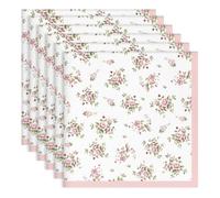 Arquiel Pink Floral Rose Print Cloth Napkins 100% Cotton, 18" X 18" Dinner Napkins Cloth Set, Washable Napkins for Home, Kitchen, Dinner, Party, Wedding, Cocktail, Set of 6